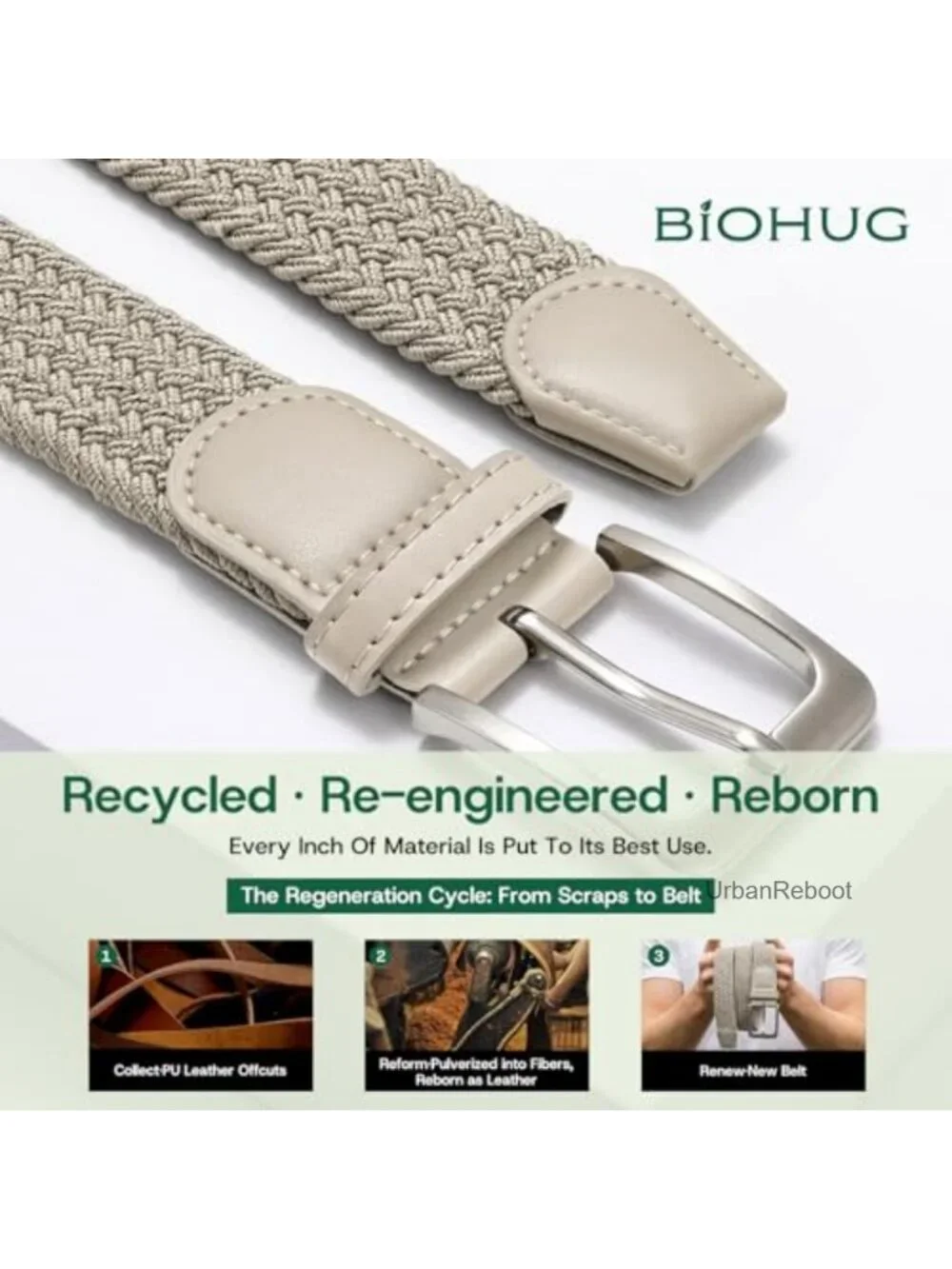 Men's Elastic Woven Belt Stretch Recycled Fabric for Jeans Pants Golf